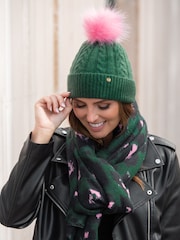 Pour Moi Green & Pink Cable Knit Contrast Pom Beanie Hat - Image 2 of 3