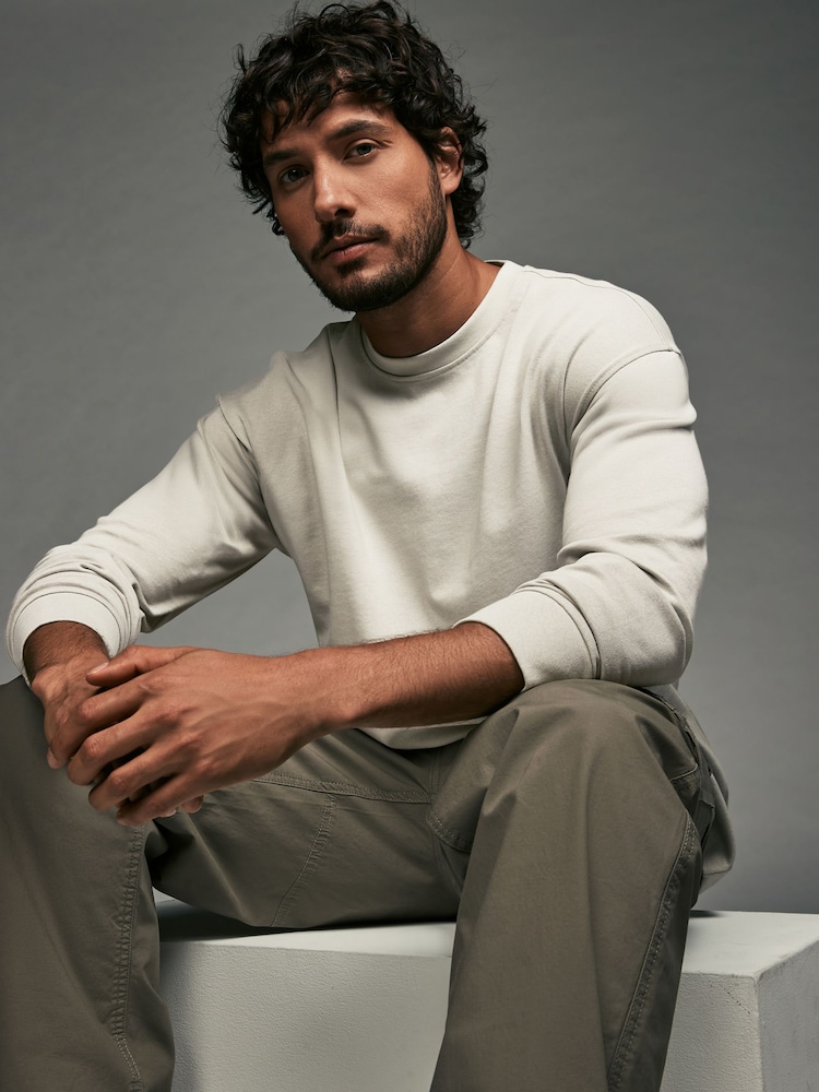 Grey Relaxed Fit Long Sleeve Heavyweight 100% Cotton T-Shirt - Image 1 of 7