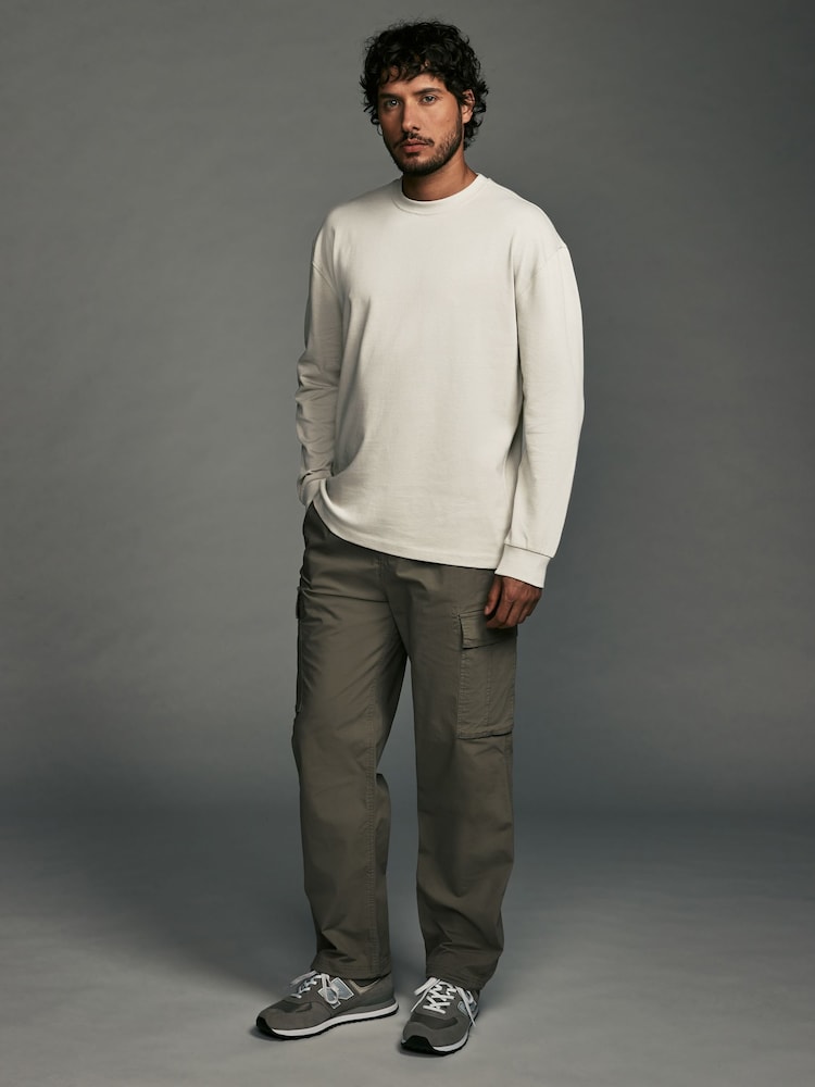 Grey Relaxed Fit Long Sleeve Heavyweight 100% Cotton T-Shirt - Image 3 of 7