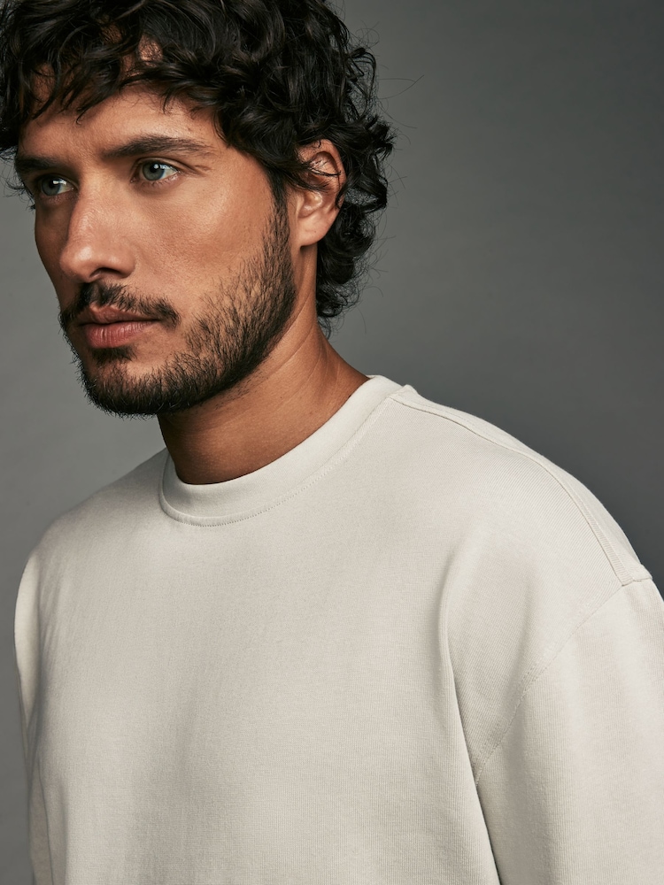 Grey Relaxed Fit Long Sleeve Heavyweight 100% Cotton T-Shirt - Image 4 of 7