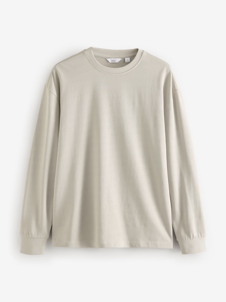 Grey Relaxed Fit Long Sleeve Heavyweight 100% Cotton T-Shirt - Image 5 of 7