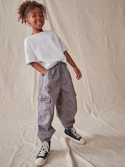 Charcoal Grey World Print Parachute Cargo Trousers (3-16yrs) - Image 1 of 8