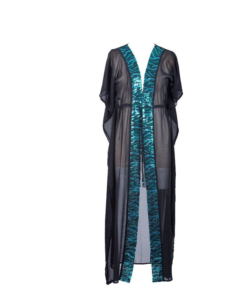 Seaspray Jade Sequin Maxi Black Kaftan - Image 5 of 5
