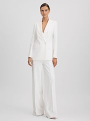 Reiss White Sienna Petite Double Breasted Crepe Suit Blazer - Image 1 of 8