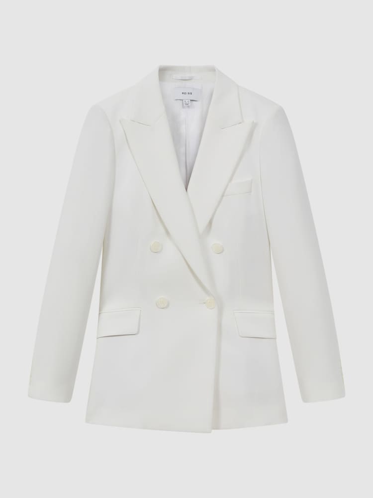 Reiss White Sienna Petite Double Breasted Crepe Suit Blazer - Image 2 of 8
