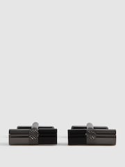 Reiss Gunmetal/Onyx Dexter Stone Insert Barrel Cufflinks - Image 1 of 6
