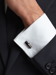 Reiss Gunmetal/Onyx Dexter Stone Insert Barrel Cufflinks - Image 3 of 6