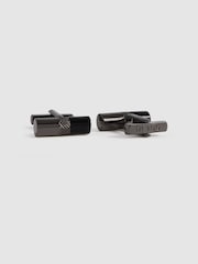 Reiss Gunmetal/Onyx Dexter Stone Insert Barrel Cufflinks - Image 4 of 6