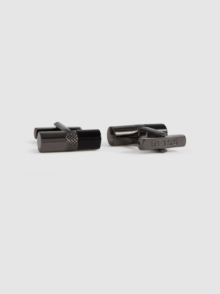 Reiss Gunmetal/Onyx Dexter Stone Insert Barrel Cufflinks - Image 4 of 6