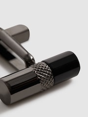 Reiss Gunmetal/Onyx Dexter Stone Insert Barrel Cufflinks - Image 5 of 6