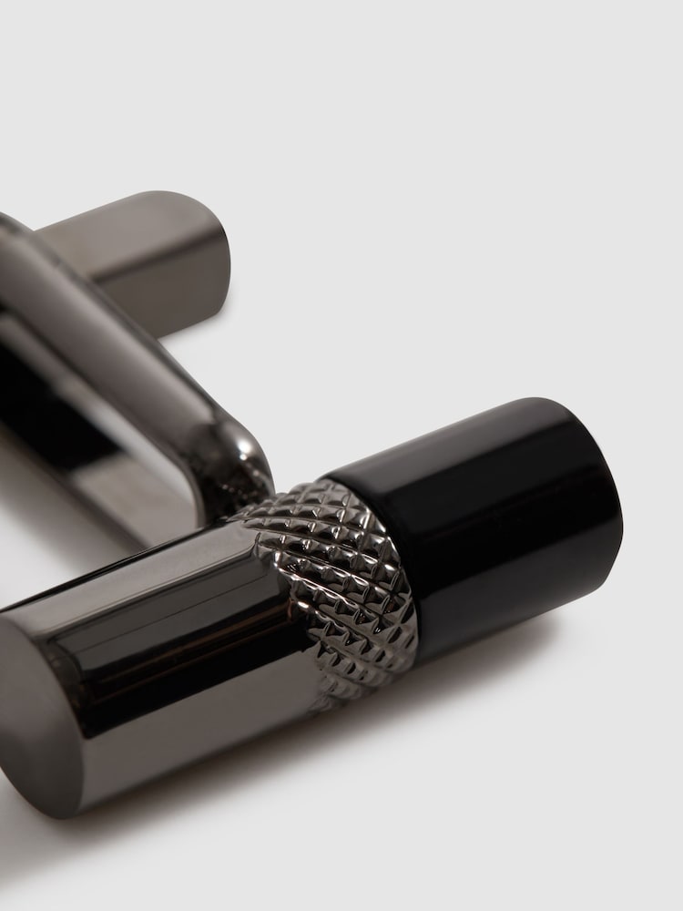 Reiss Gunmetal/Onyx Dexter Stone Insert Barrel Cufflinks - Image 5 of 6