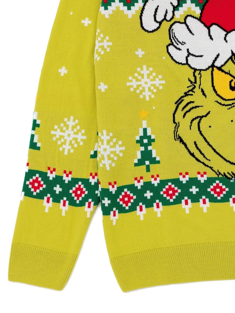 Vanilla Underground Green Christmas Grinch Mens Licensed Adult Knitted Christmas Jumper - Image 4 of 8