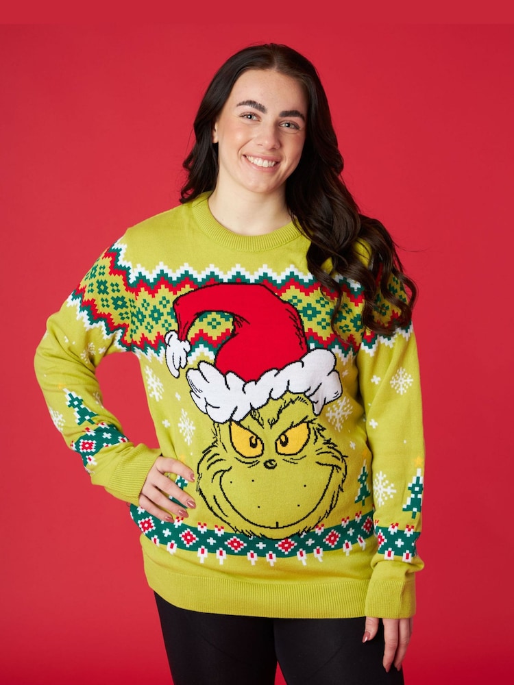 Vanilla Underground Green Christmas Grinch Mens Licensed Adult Knitted Christmas Jumper - Image 6 of 8