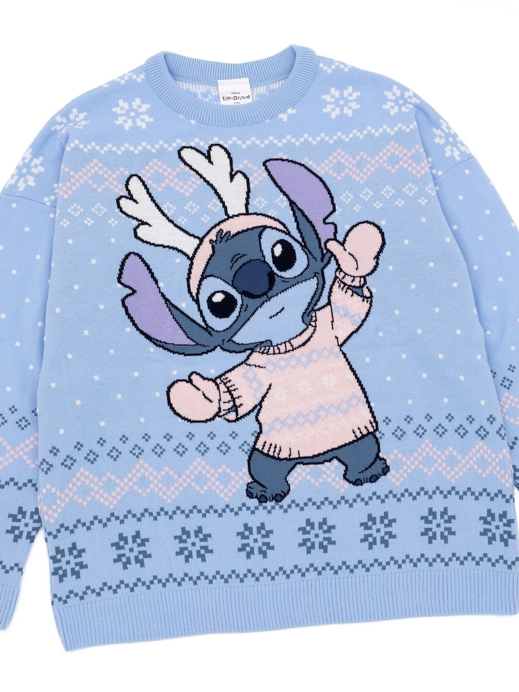 Vanilla Underground Blue Lilo & Stitch Ladies Christmas Jumper - Image 5 of 9