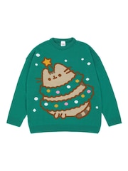 Vanilla Underground Green Pusheen Ladies Christmas Jumper - Image 1 of 6
