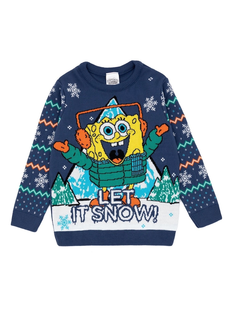 Vanilla Underground Blue Spongebob Kids Christmas Jumper - Image 1 of 7