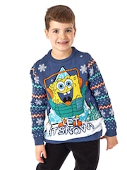 Vanilla Underground Blue Spongebob Kids Christmas Jumper - Image 7 of 7