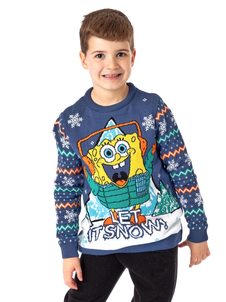 Vanilla Underground Blue Spongebob Kids Christmas Jumper - Image 7 of 7