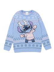 Vanilla Underground Blue Lilo & Stitch Kids Christmas Jumper - Image 1 of 5