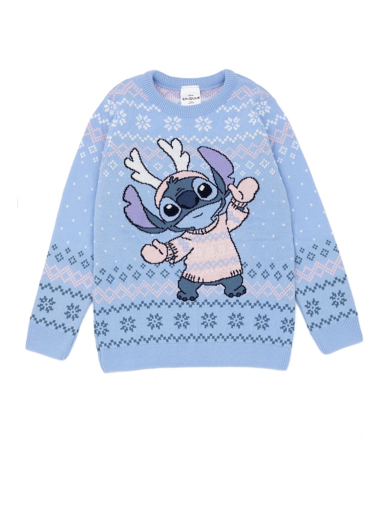 Vanilla Underground Blue Lilo & Stitch Kids Christmas Jumper - Image 1 of 5
