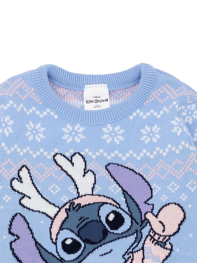 Vanilla Underground Blue Lilo & Stitch Kids Christmas Jumper - Image 2 of 5