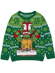 Vanilla Underground Green Ninja Turtles Kids Christmas Jumper - Image 1 of 5