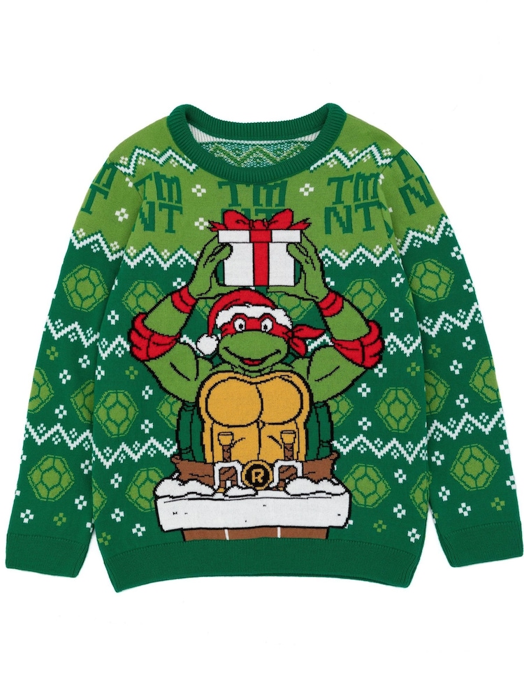 Vanilla Underground Green Ninja Turtles Kids Christmas Jumper - Image 1 of 5