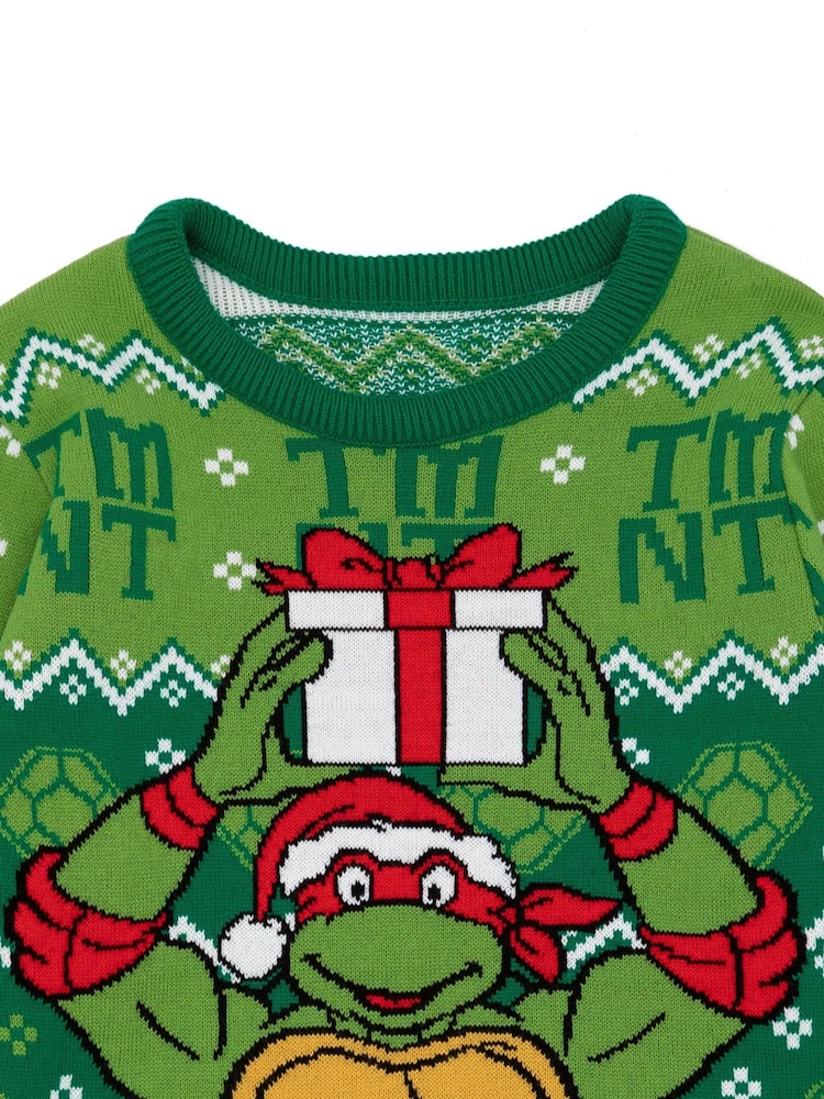 Vanilla Underground Green Ninja Turtles Kids Christmas Jumper - Image 2 of 5
