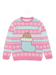 Vanilla Underground Pink Pusheen Girls Christmas Jumper - Image 1 of 5