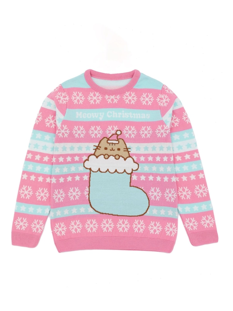 Vanilla Underground Pink Pusheen Girls Christmas Jumper - Image 1 of 5