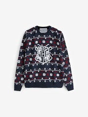Vanilla Underground Blue Harry Potter Mens Licensed Adult Knitted Christmas Jumper - Image 1 of 4