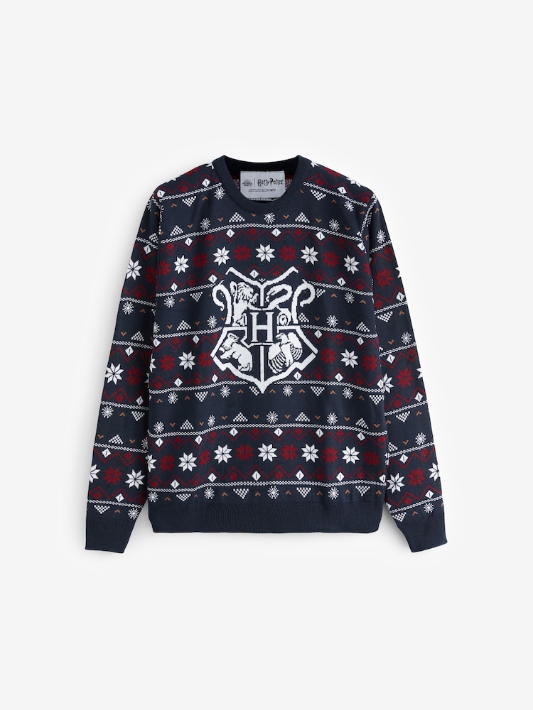 Vanilla Underground Blue Harry Potter Mens Licensed Adult Knitted Christmas Jumper - Image 1 of 4 Vanilla Underground Blue Harry Potter Mens Licensed Adult Knitted Christmas Jumper - Image 1 of 4