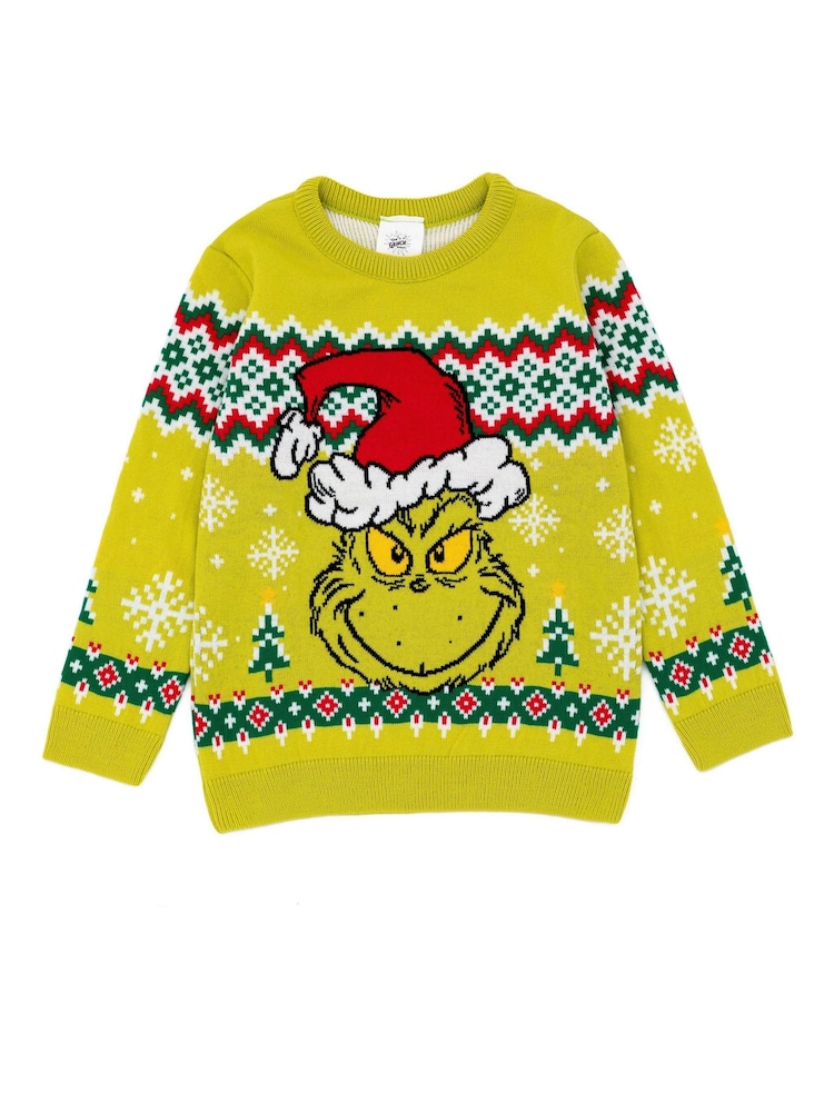 Vanilla Underground Green Grinch Kids Christmas Jumper - Image 1 of 4