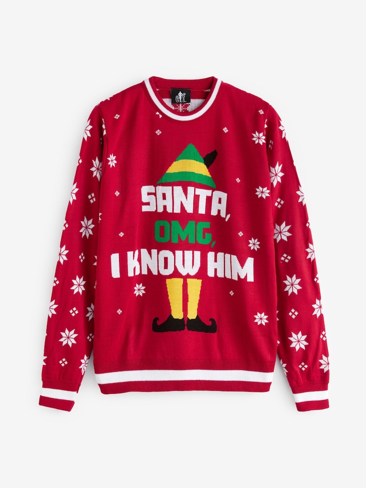 Vanilla Underground Red Buddy The Elf Mens Licensed Adult Knitted Christmas Jumper - Image 1 of 6