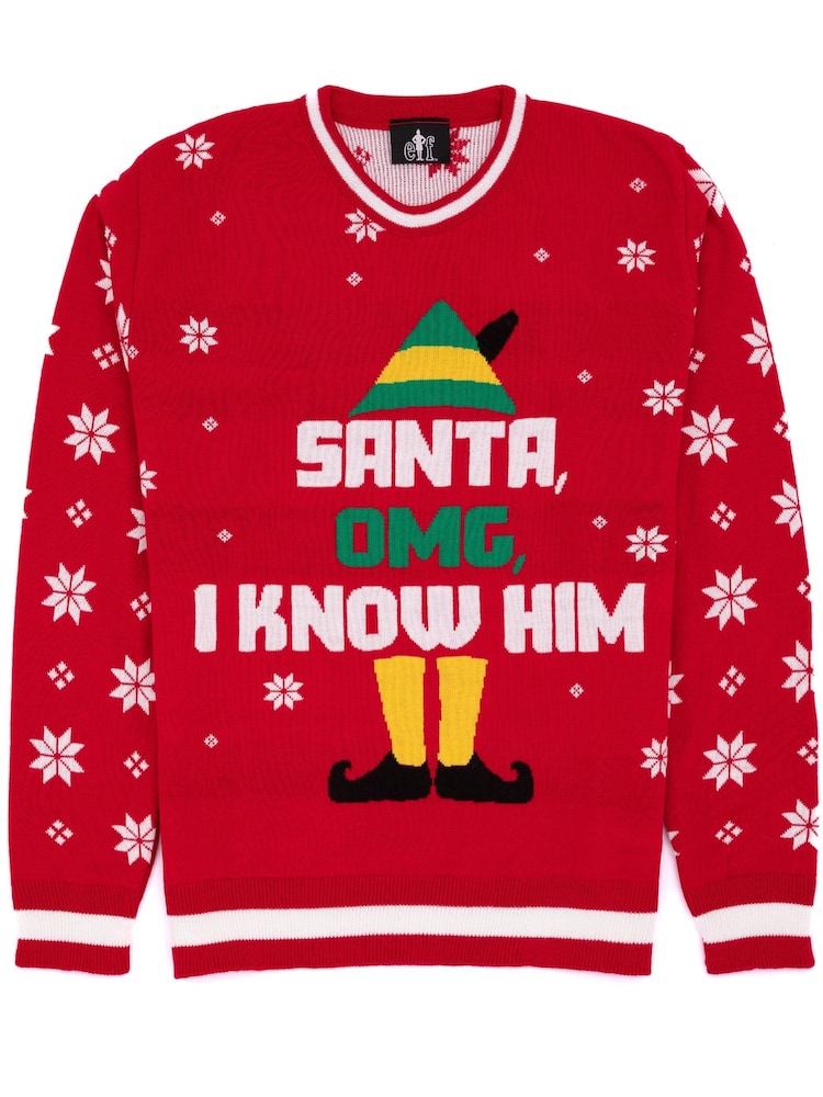 Vanilla Underground Red Buddy The Elf Mens Licensed Adult Knitted Christmas Jumper - Image 2 of 6