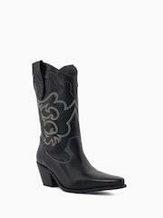 Dune London Black Prickly Stitch Detail Western Boots - Image 3 of 6