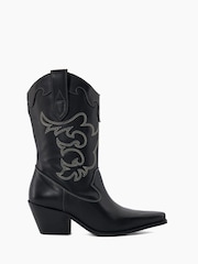 Dune London Black Prickly Stitch Detail Western Boots - Image 4 of 6