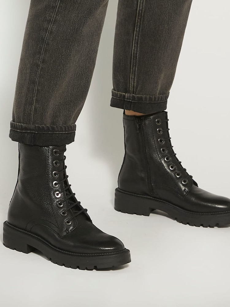 Dune London Black Chrome Press Cleated Hiker Boots - Image 1 of 6