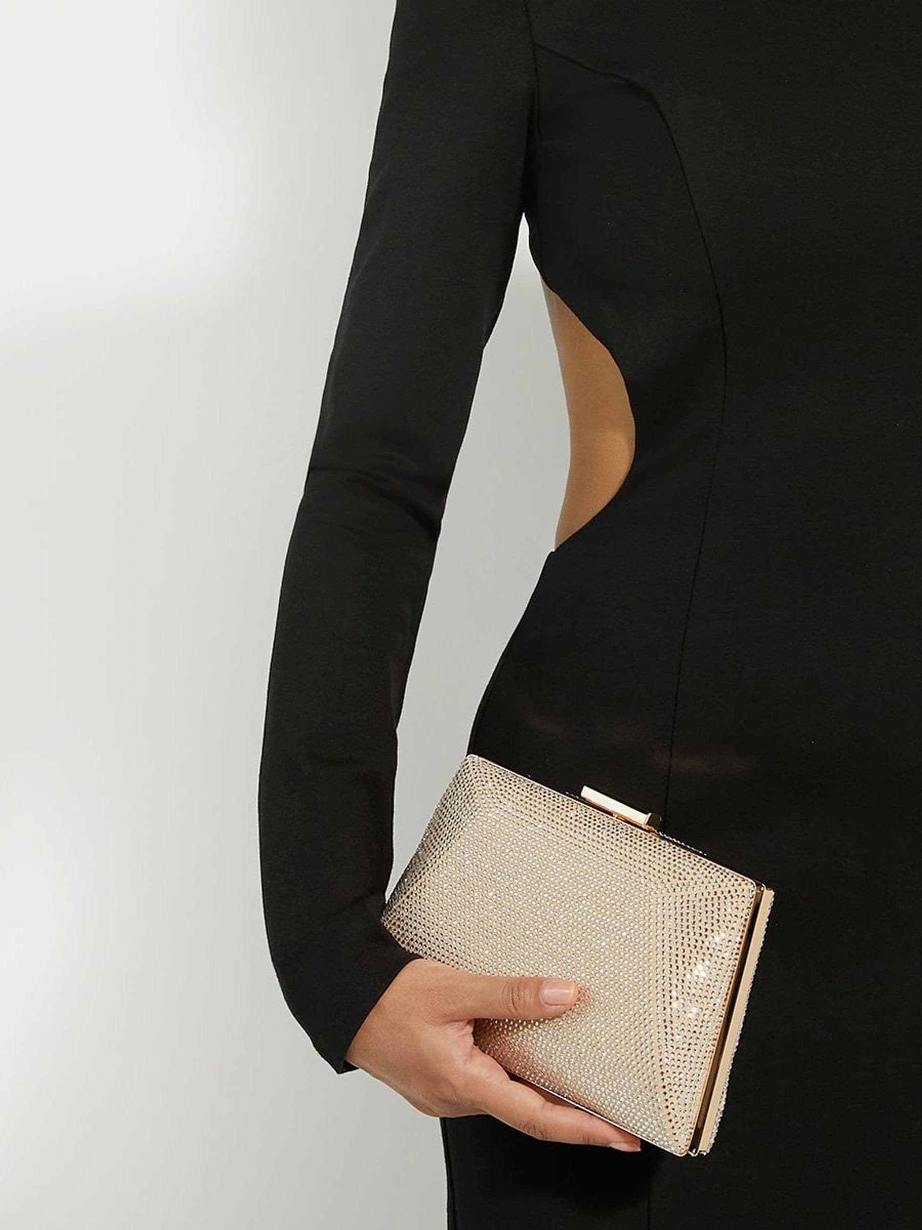 Dune London Gold Bellaire Diamante Hard Case Clutch Bag
