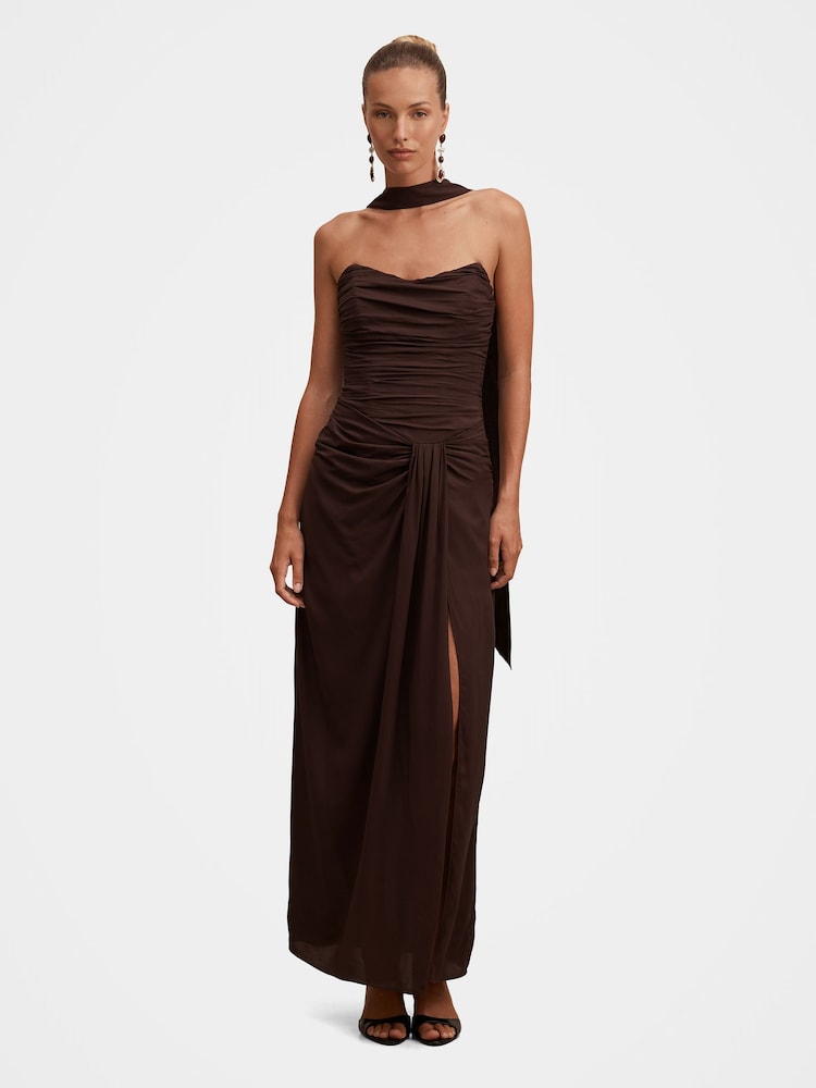 Forever New Brown Arli Strapless Ruched Maxi Dress - Image 1 of 4