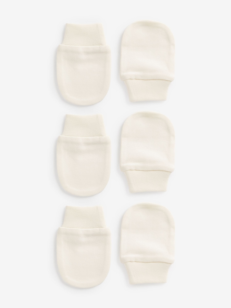 Cream 100% Cotton Baby Scratch Mitts 3 Pack - Image 1 of 4