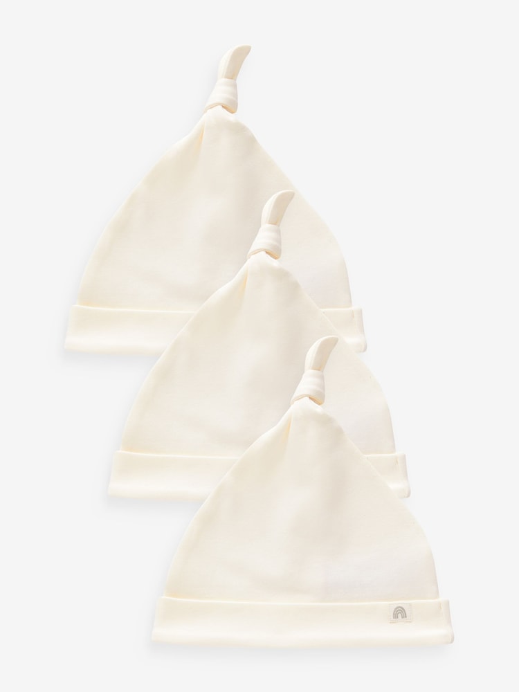 Crème - 100% Coton Cravate Top Bébé Chapeaux 3 Pack (0-12mths) - Image 1 de 3
