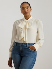 Lauren Ralph Lauren Cream Klaryce Georgette Pussy Bow Blouse - Image 1 of 8