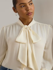 Lauren Ralph Lauren Cream Klaryce Georgette Pussy Bow Blouse - Image 4 of 8