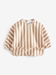 Neutral Stripe Baby Weaning And Feeding Sleeved Bib - Image 1 of 4