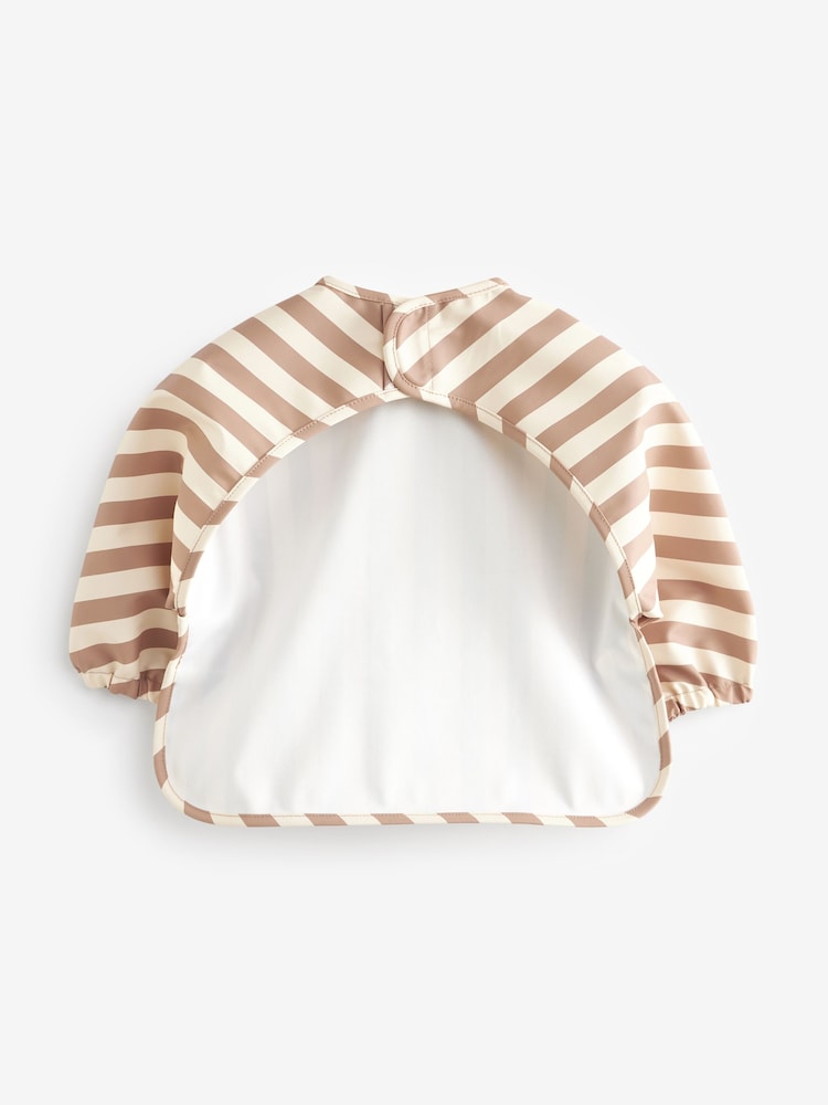 Neutral Stripe Baby Weaning And Feeding Sleeved Bib - Image 2 of 4