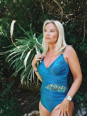 Seaspray Blue Jade Sequin Draped Swimsuit - Image 1 of 2