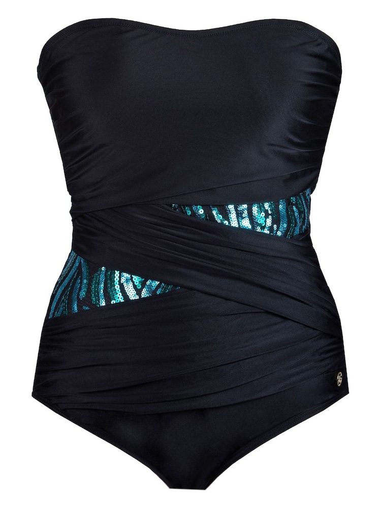 Negro/verde - Bañador drapeado con lentejuelas en azul Jade de Seaspray - Imagen 2 de 2