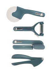 Fusion Blue Set of 4 Can Opener, Multi Peeler, Pizza Cutter and Garlic Press - Image 2 of 4