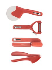 Fusion Red Set of 4 Can Opener, Multi Peeler, Pizza Cutter and Garlic Press - Image 2 of 4